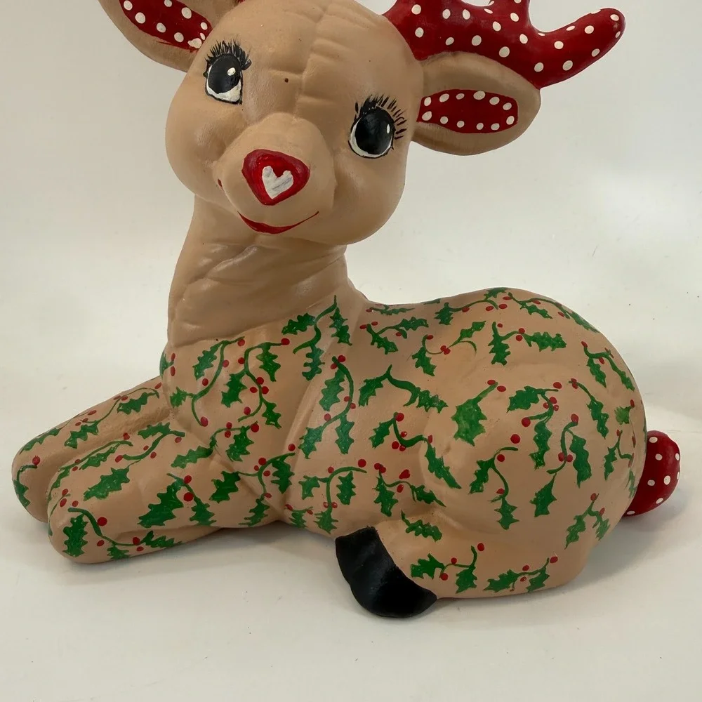 Vintage Kimple Ceramic Molds Christmas Quilted Reindeer Set Figurines Polka Dots